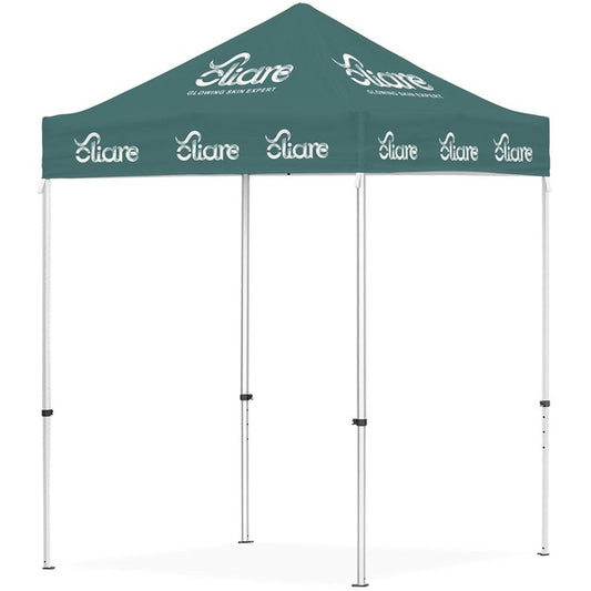Portable Ovation Sublimated Gazebo stand with branding on a white background