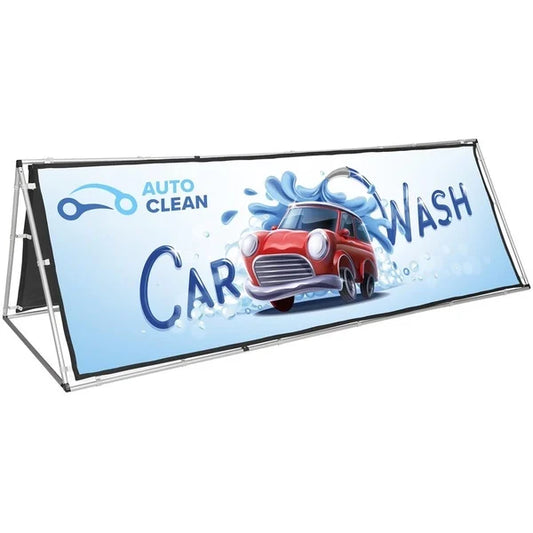 Teardrop Banner promotional sign with illustration on a white background