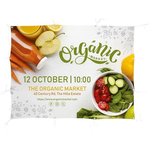 Promotional Teardrop Banner for a Market event.