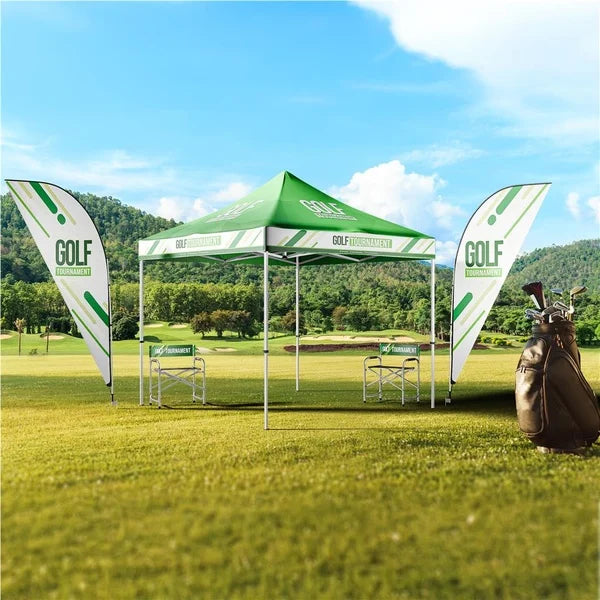 Outdoor Display tent with flags