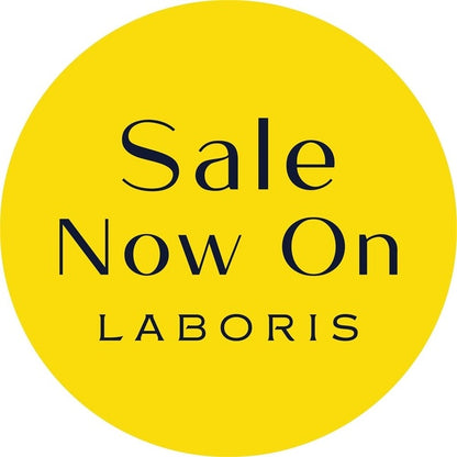 Yellow circle vinyl sticker  with 'Sale Now On LABORIS' text