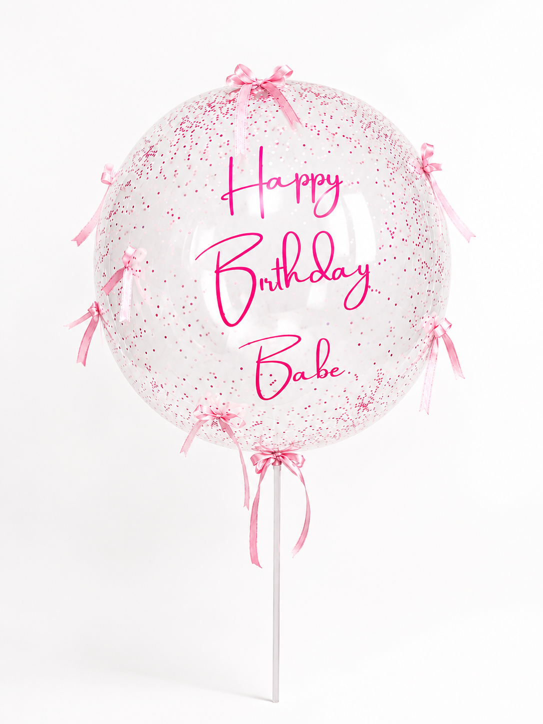 Balloon with 'Happy Birthday Babe' text on a white background