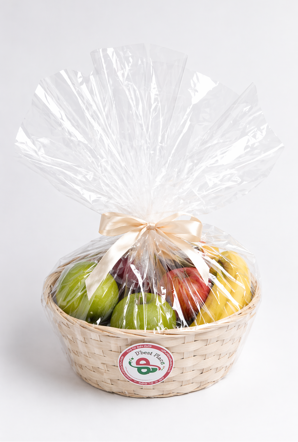 Fruit basket with a visible brand logo on a white background