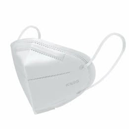 White face mask with a brand logo on a white background