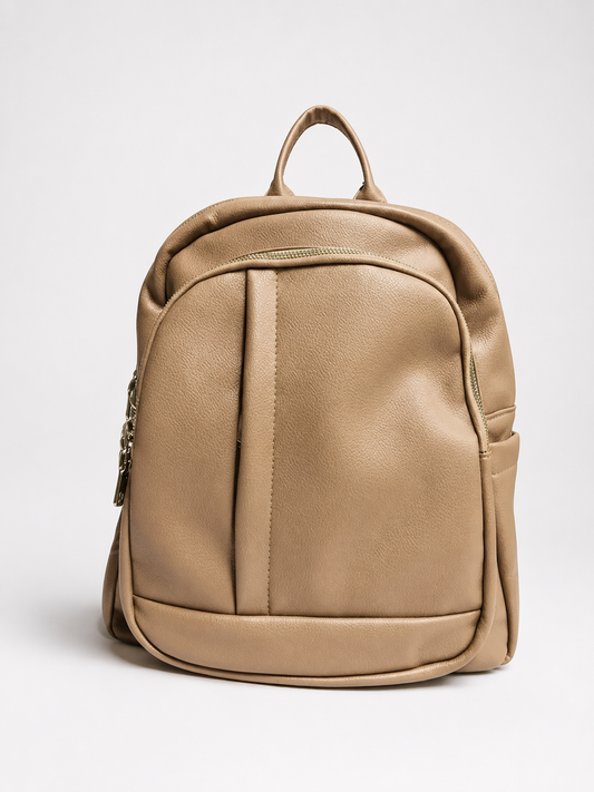 Beige backpack on a light gray background
