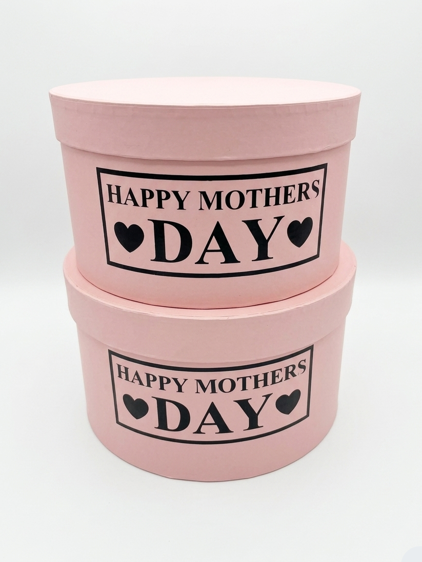 Two pink boxes with 'Happy Mother's Day' text on a white background