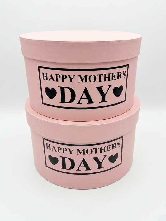 Two pink boxes with 'Happy Mother's Day' text on a white background