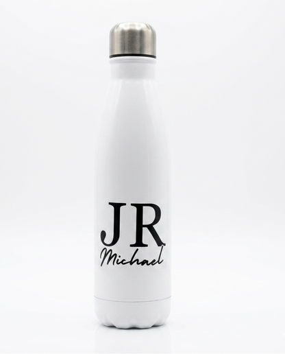 White water bottle with 'JR Michael' text on a white background