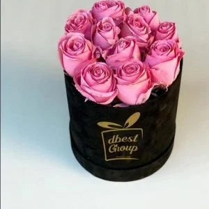 Black box with pink roses and 'dbest Group' logo on a white background
