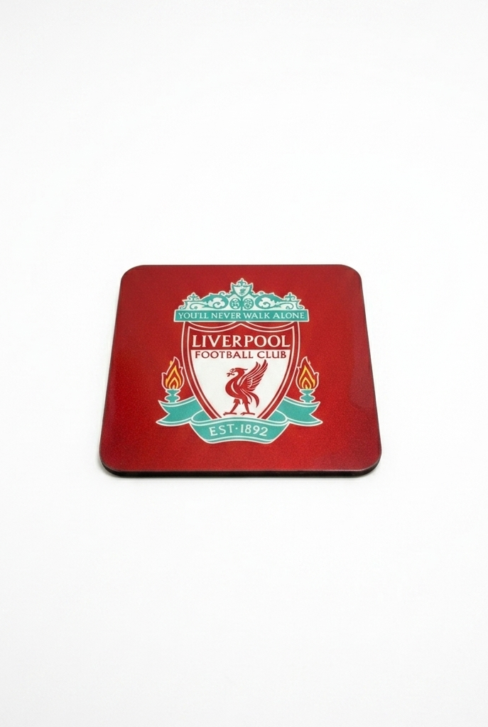 Red coaster with Liverpool FC logo on a white background