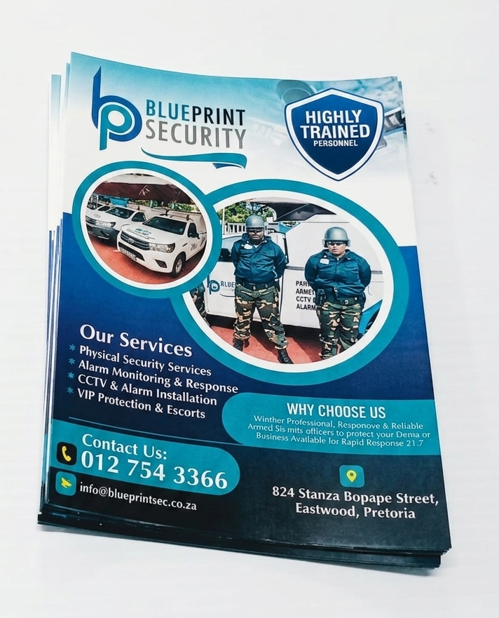Blueprint Security brochure on a white background