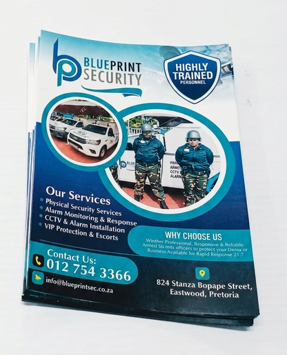 Blueprint Security brochure on a white background