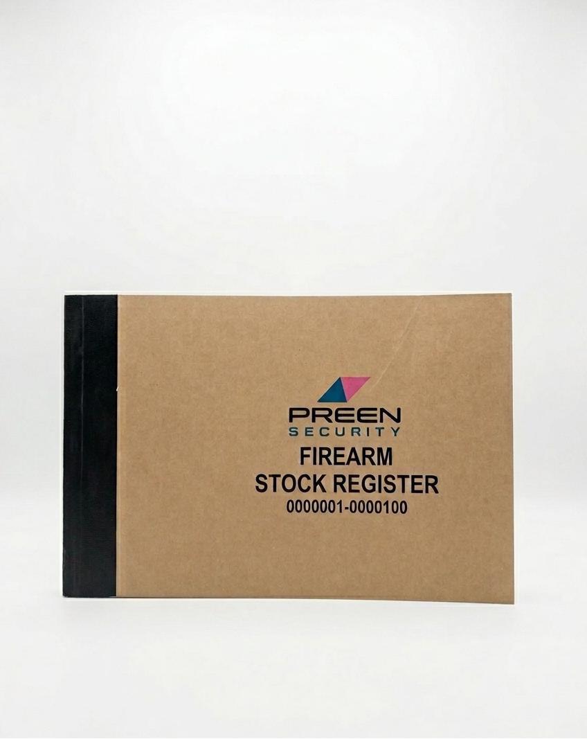 Preen Security firearm stock register on a white background